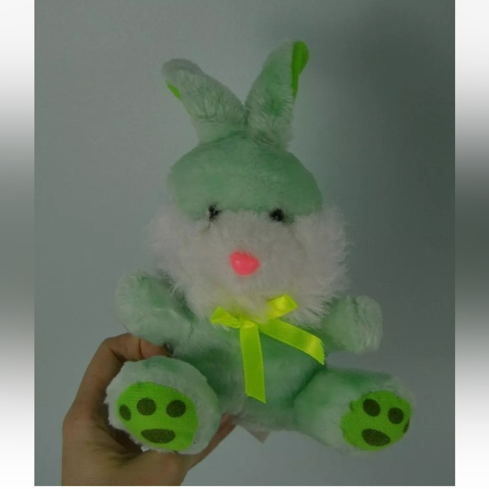 Greenbrier International Bunny Rabbit Plush Stuffed Animal Green White Pink Nose